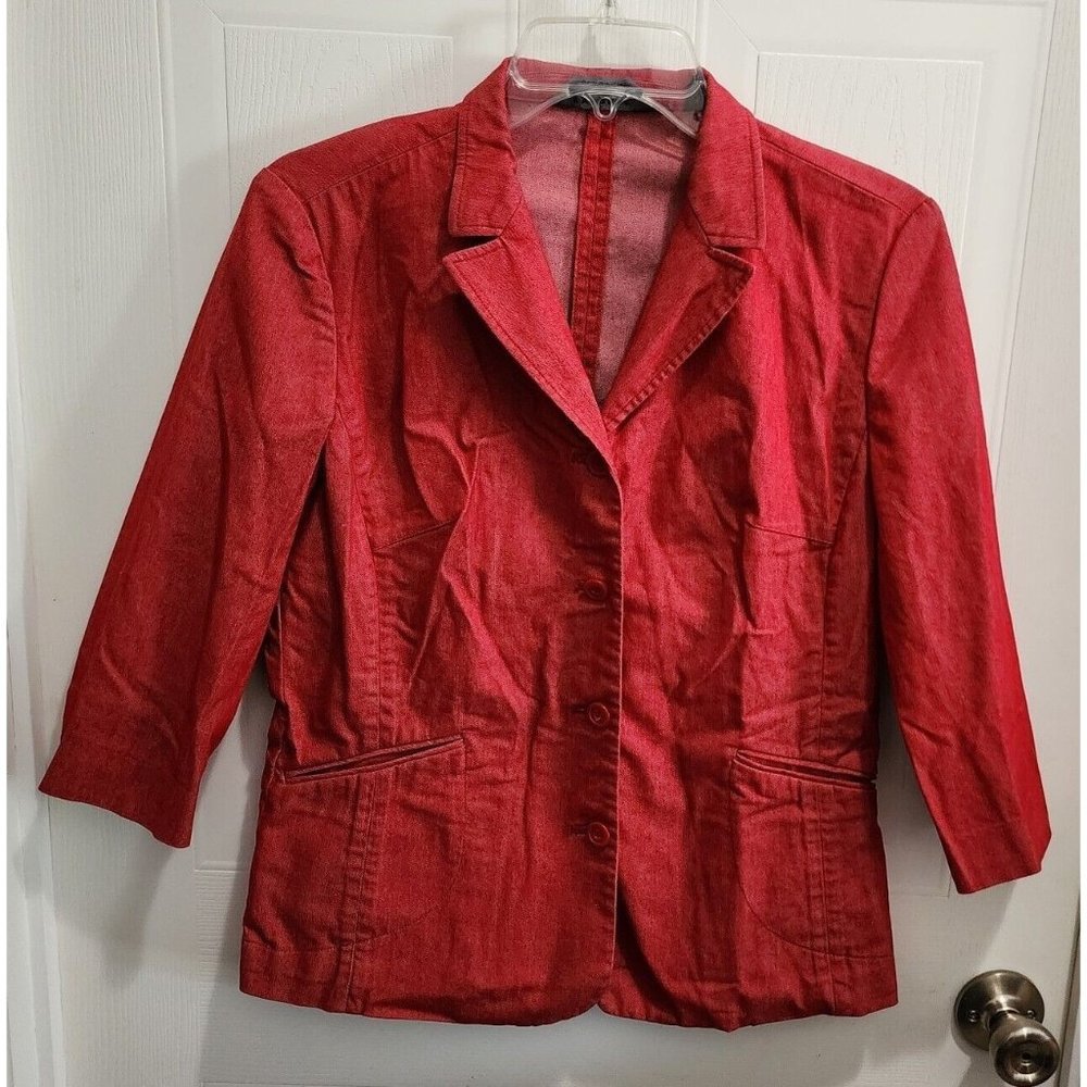 Express World Brand Womens 3/4 Sleeve Button Up Blazer Jacket Stretch Red Sz 7/8